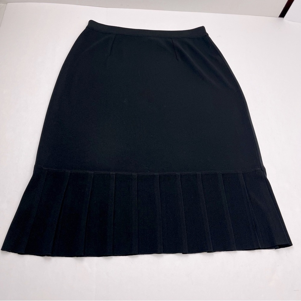 Misook Pencil Pleated Ruffle Skirt Womens Size Medium Black Pull On Stretch
